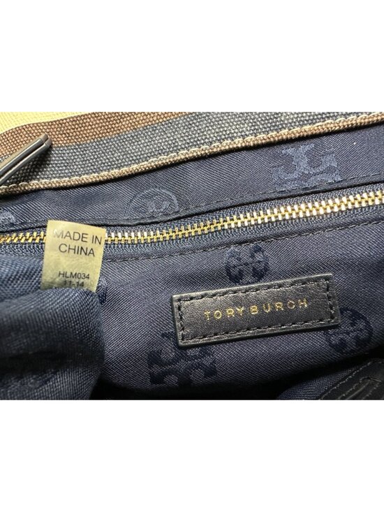 Tory Burch Kerrington Striped Canvas Backpack Leather Trim Preppy Travel
